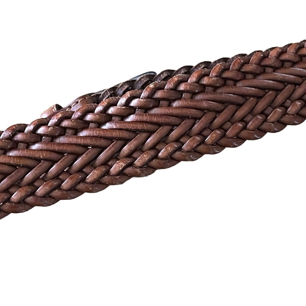 Warm Brown Woven Leather Belt with Large Square Buckle Size Small - Picture 6 of 10